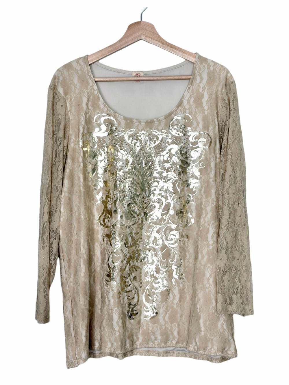 Reba by Reba McEntire Boho Western Long Sleeve Top Size XL Studded Casual